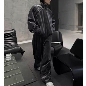 Ensemble de survêtement pour homme en molleton vintage à fermeture éclair, pantalon large, pantalon long, ensemble deux pièces d'hiver, sweat-shirt, survêtement, 100% coton, séchage rapide - Product Image 1