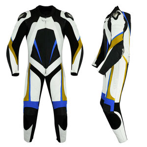 Men's Racing Genuine Cowhide Leather Protective Suit For Men CE Armored Protected White/Black/Blue Leather Motorcycle Suit - Product Image 1