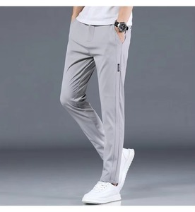 กางเกงขายาวผู้ชายผ้าไอซ์ซิลค์ ทรงบาง สไตล์ลำลองธุรกิจ ใส่ได้ทั้งกลางแจ้งและในเมือง ฤดูร้อน 2024 ยืดหยุ่น ระบายอากาศดี สีพื้น เอวยางยืด ความยาวระดับเข่า ทรงตรง มีเชือกผูก - Product Image 3