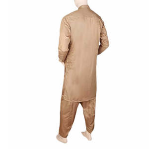 Shalwar Kameez Bordado con Cuello de Banda para Hombre - Beige - Product Image 5