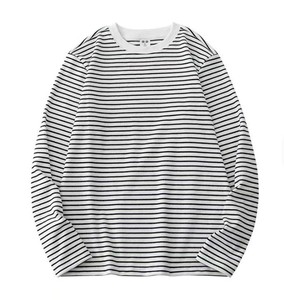 Contraste de color a rayas bolsillo decorativo bordado cuello redondo tejido 95% algodón ecológico transpirable Regular Fit hombres Sudadera con capucha - Product Image 4