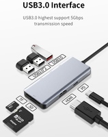 Recci Rh07 Aluminium PD 100W 7 in 1 Hub Docking Station Tipe C, Kabel Konverter USB-C ke Tipe C USB 3.0 untuk Laptop PC Komputer