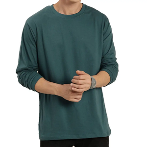 Camiseta Personalizada para Hombre |   Camiseta Urbana de Manga Larga Verde Oscuro |   Camiseta Interior Casual de Algodón Liso |   Ropa de Moda al por Mayor - Product Image 1