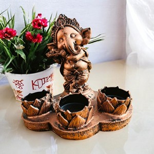 Statue de Ganesh Ji en résine peinte à la main, artisanale, tendance, décoration religieuse traditionnelle pour la maison, décoration de mariage, debout, avec flûte - Product Image 2