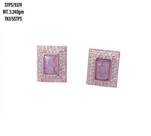 แฟชั่นที่มีคุณภาพสูงสำหรับผู้หญิง925เงินสเตอร์ลิงชุบทองพลอยสีชมพูประดับด้วยเพชร CZ ต่างหูสำหรับเด็กผู้หญิง - Product Image 1