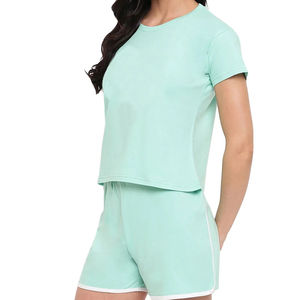 Latest Fashion Casual Wear Women's T Shirt and Shorts Sets Plain Solid Color Ladies Summer Women 2 Piece <b>Twin</b> Sets Customized - Product Image 2