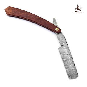 Maquinilla de afeitar recta de acero de Damasco hecha a mano, hoja de peluquero clásica, regalo de padrino personalizado de madera, cuchillos listos para afeitar de Acción de Gracias - Product Image 5