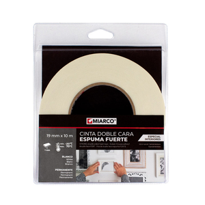 10m. Nastro biadesivo, schiuma resistente, per interni, bianco, 19x1mm. (Miarco 30810) - Product Image 1