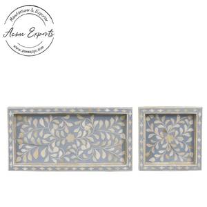 Bandeja de Madera Artesanal con Incrustaciones Geométricas Verdes, Elegante Organizador Decorativo para Cocina y Mesa de Centro - Product Image 5