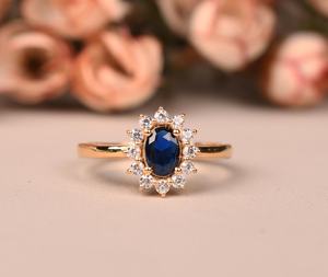 925 Sterling Silver 14K Gold Plated Sapphire Engagement Ring Cluster Wedding Ring Anniversary Gifts <b>Birthstone</b> Jewelry - Product Image 3