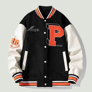 Chaqueta de béisbol Bomber para hombre, ropa de calle, bordada con letras, manga de cuero, holgada, para parejas - Product Image 5