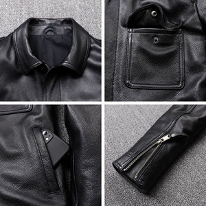 Chaqueta de motorista de invierno Vintage para hombre personalizada solapa corta de cuero PU con detalles en piel de vaca - Product Image 4