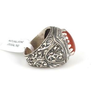 925 Sterling <b>Silver</b> Men's Ring with Orange Oval Agate Gemstone <b>Pen</b>-Style Bezel Setting Everyday Wear Fine Jewelry - Product Image 4