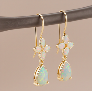 Boucles d'oreilles pendantes en opale rose, forme poire et ronde, en argent sterling plaqué or 18 carats, pierres précieuses 925, cadeau pour maman ou mariée - Product Image 2