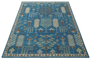 Tapis Oushak bleu ivoire fait à la main tapis en laine de coton de haute qualité porte de maison longue durée Design abstrait belle pièce chaude - Product Image 6