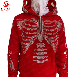 Professional Custom Logo Puff Printed Oversized 470Gsm Thick Cotton/<b>Polyester</b> Winter Boxy Long <b>Hoodie</b> Men Rhinestone Hooded - Product Image 4