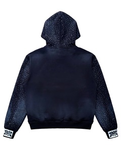 Sudadera con capucha personalizada con cremallera completa y pedrería, estilo vintage, de peso pesado, azul desgastado, con lavado ácido, estilo Y2K, ropa urbana. - Product Image 4