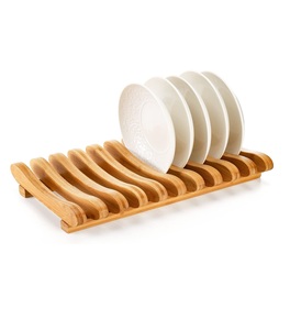 Estante de secado de platos de bambú, soporte de placa de gabinete de 10 ranuras escurridor de platos estante de placa de madera soporte de tapa de olla plato de cocina - Product Image 1