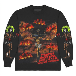 T-shirt streetwear imprimé graphique croisé, style gothique, manches longues, coupe premium, 100% coton, pour homme, coupe ample - Product Image 2