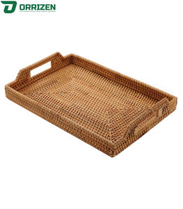 Plateau en rotin et bambou de qualité supérieure, plateau décoratif en bois, beau, fonctionnel et durable pour la décoration de la maison, de la cuisine et de la table basse - Product Image 5