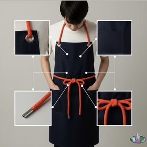 Tùy Chỉnh Hải Quân Màu Xanh Đầu Bếp Tạp Dề Với Dây Màu Cam Dây Đeo Có Thể Điều Chỉnh Unisex Nhà Bếp Nấu Ăn Tạp Dề Túi Cho Nhà Hàng Barista Làm Việc - Product Image 2