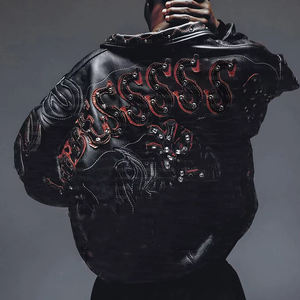 Chaquetas de Motociclista con Protección Corporal y Bordado de Pedrería para Hombre, Chaqueta de Cuero para Motociclista - Product Image 2