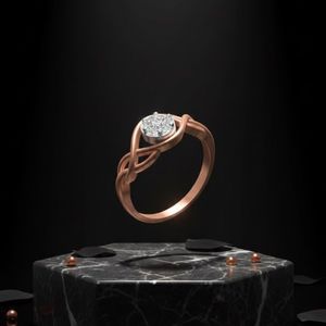 Anillo de Cóctel de Lujo con Diamantes en Racimo, Engaste de Bisel, Corte Brillante Redondo, Hecho en Oro Rosa de 14 Quilates para Mujer, Surat, India - Product Image 1