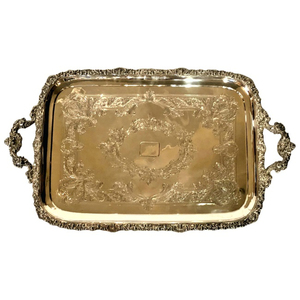 Diseño en relieve pulido dorado Utensilios de cocina de gran tamaño Bandeja de artículos para el servidor de alimentos Bandeja de comida de metal con forma personalizada de la mejor calidad - Product Image 1