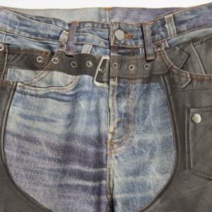 Pantalon imprimé-coupe ample, taille moyenne, jambe large et longue avec effet denim trompe l'oeil unique - Product Image 6