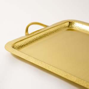 Bandeja de servicio de forma cuadrada pulida de latón de diseño moderno con asa Bandeja de servicio de la mejor calidad Uso PARA CENA y almuerzo Serveware - Product Image 2