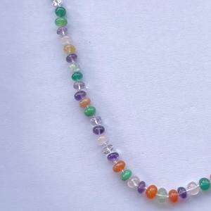 6mm 8mm collier de pierres précieuses multicolores naturelles perles de rondelle lisses nouées à la main en acier inoxydable avec améthyste onyx arc-en-ciel - Product Image 3