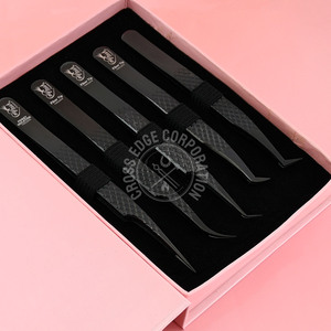 คีมหนีบขนตาแบบโค้งงอสุดคลาสสิก5ชิ้นทำจากสแตนเลสสตีลมีเพชร - Product Image 1
