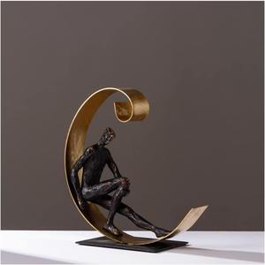 Figurine incurvée noire et or contemporaine pièce maîtresse décorative pour affichage de cadeau d'événement de bureau à domicile de table - Product Image 3