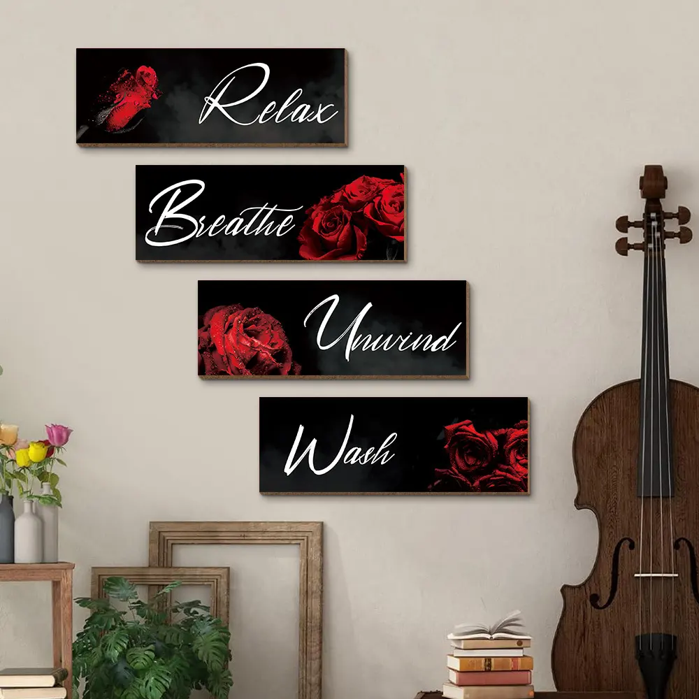 Rose flower American country farmhouse house sign black four-link wooden sign wall decoration wall hanging