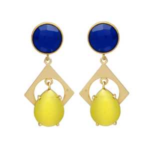 Nouvelle arrivée Calcédoine jaune et saphir Hydro Gemstone Boucle d'oreille plaqué or - Product Image 1