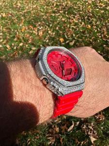 Unisex Sporty Style Moissanite Diamond <b>Watch</b> Glass Crystal 925 Sterling Silver Silicone Iced Red Stripe Dial Luxury Hip Hop - Product Image 2