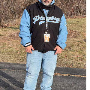 เสื้อแจ็กเก็ตทีมตัวแทนผ้ากำมะหยี่สำหรับผู้ชายเสื้อฟลีซและหนังแขนยาวปักลายตามสั่ง - Product Image 3