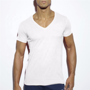 Camisetas de gimnasio con cuello en V para hombres al por mayor de alta calidad, camiseta ligera con patrón sólido Unisex Slim Fit - Product Image 2