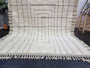 Tapis marocain blanc Shag Beni Ourain tapis en laine tufté à la main rayé zone sur mesure salon tapis berbère authentique tapis - Product Image 2