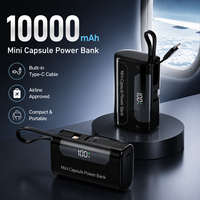 Batterie externe d'urgence 10000 mAh, câble Type-C rétractable intégré, finition galvanisée, compacte et portable, approuvée par les compagnies aériennes