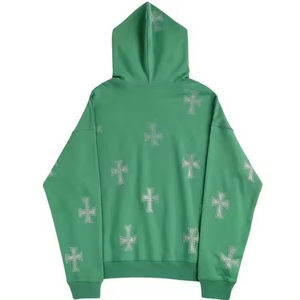 Sweat à capuche zippé vintage en strass surdimensionné personnalisé poids lourd 100% coton Streetwear en éponge française pour l'hiver - Product Image 4