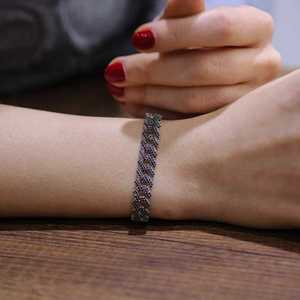 <b>Silver</b> Gourmet <b>Charm</b> <b>Bracelet</b> with Black Stones Floral Pattern and Gemstones for Religious Party Occasions Perfect Gift - Product Image 1
