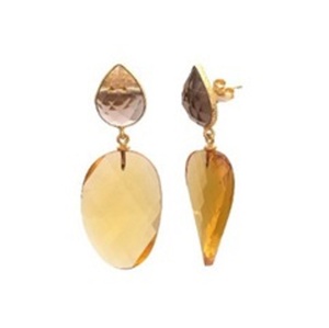 New Arrival Citrine Hydro & Smoky Hydro Gemstone 925 Sterling Silver Pear And Oval Shape Earrings - Product Image 1