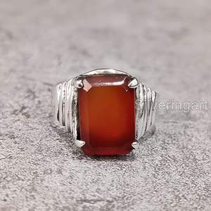 Wholesale <b>Mens</b> <b>Ring</b> New Arrival Natural Red Onyx Gemstone December Birthstone Birthday Gift Jewelry 925 Sterling Silver <b>Ring</b> - Product Image 2