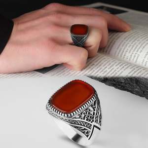 Anillo Azuris turco de plata de ley 925 para hombre, estilo otomano, joyería de moda, piedra natural, color negro, hecho a mano VALKH1347 - Product Image 2