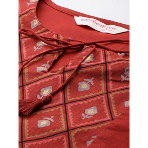 Women's Tie-Up Neck <b>Top</b> with for <b>Rust</b> Embroidery Casual Leisure <b>Tops</b> - Product Image 5