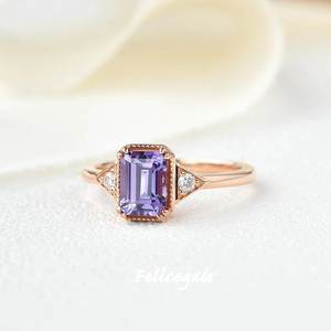 <b>Amethyst</b> Zircon Stone Solid 925 Sterling Silver Minimalist Band <b>Gold</b> Filled Women Girl Fashion Jewelry Engagement <b>Ring</b> Wholesale - Product Image 2