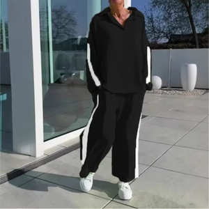 Conjunto de Dos Piezas de Invierno para Mujer, Pantalones Anchos Casuales y Holgados con Cuello de Solapa y Mangas Largas, Transpirables, a la Moda, Traje Deportivo Nuevo - Product Image 4