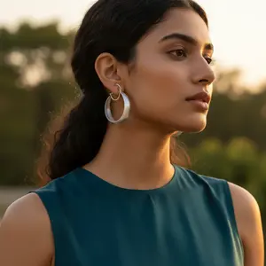 Boucles d'oreilles créoles en argent pour femmes, bijoux de mode, cadeau - Product Image 3