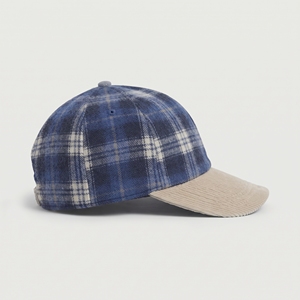 Casquette de baseball décontractée unisexe à 6 panneaux en flanelle à carreaux bleus avec visière en velours côtelé, personnalisable avec logo, haute qualité, OEM ODM, faible MOQ - Product Image 4